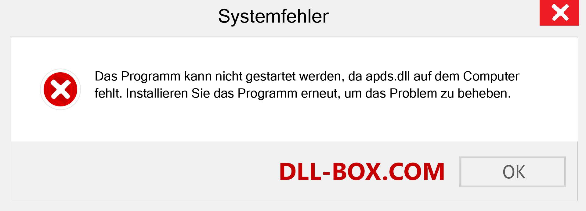 apds.dll-Datei fehlt?. Download für Windows 7, 8, 10 - Fix apds dll Missing Error unter Windows, Fotos, Bildern